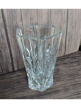 Vintage Gorham Lead Crystal Vase, Avon Design, Starburst 6.5" Tall Hexagonal